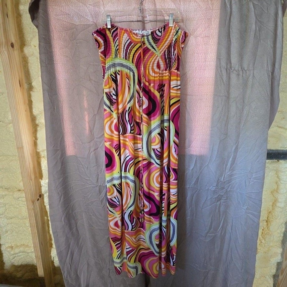 Caren Sport Dress Womens 4X Multicolor Geometric Square Neck Maxi Sundress